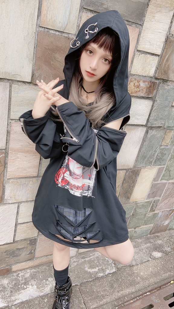 JillpunkオリジナルパンクKERA アニメファンタジー アネモネアドーニスオートマタ鉄チェーンジッパー付きゆったりクルーネックパーカー メンズ レディー V系 カッコいいおしゃれ大きいサイズ男女兼用ファッション秋葉系