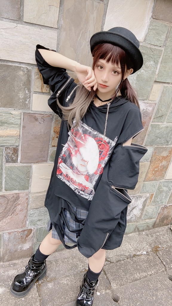 JillpunkオリジナルパンクKERA アニメファンタジー アネモネアドーニスオートマタ鉄チェーンジッパー付きゆったりクルーネックパーカー メンズ レディー V系 カッコいいおしゃれ大きいサイズ男女兼用ファッション秋葉系