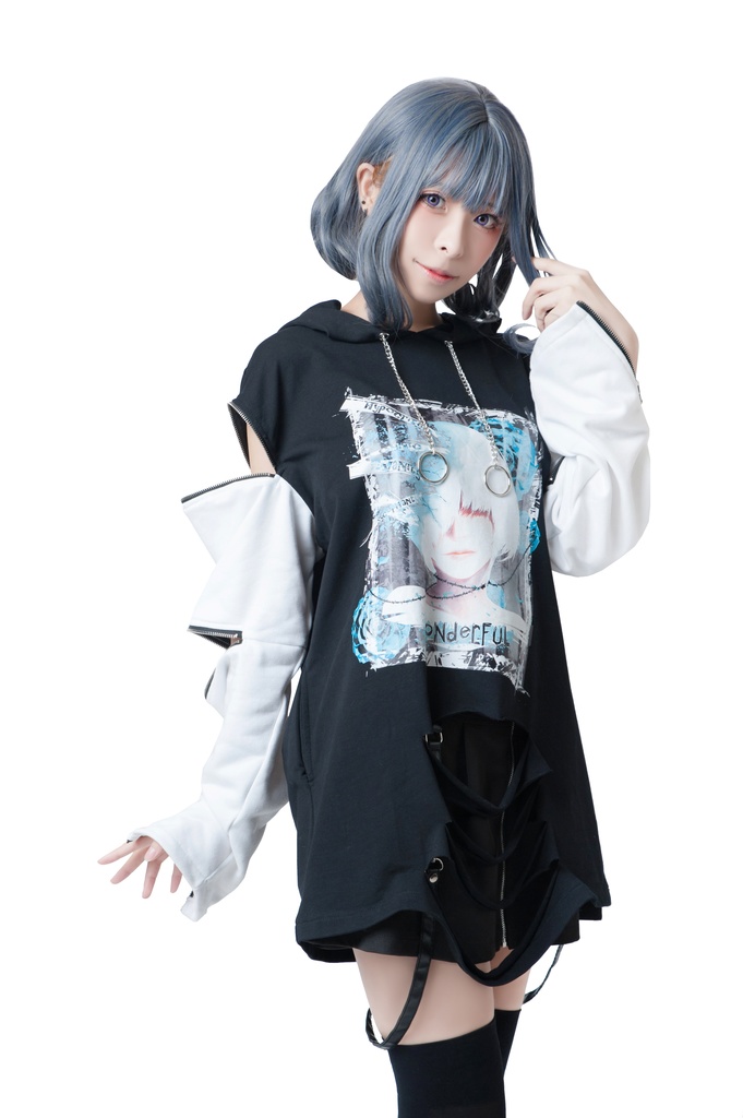 JillpunkオリジナルパンクKERA アニメファンタジー アネモネアドーニスオートマタ鉄チェーンジッパー付きゆったりクルーネックパーカー メンズ レディー V系 カッコいいおしゃれ大きいサイズ男女兼用ファッション秋葉系