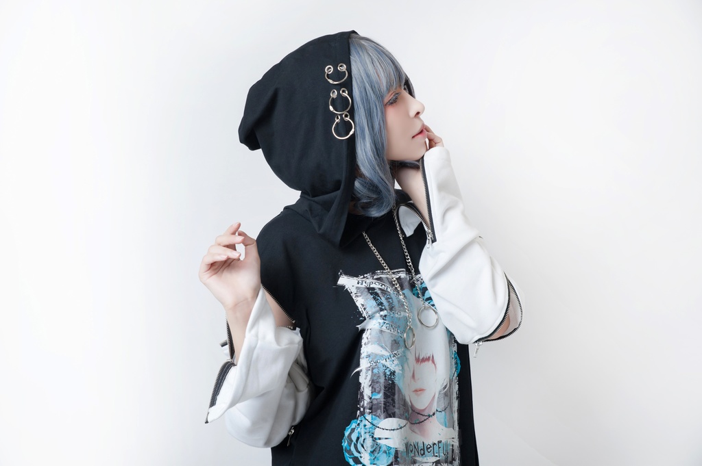 JillpunkオリジナルパンクKERA アニメファンタジー アネモネアドーニスオートマタ鉄チェーンジッパー付きゆったりクルーネックパーカー メンズ レディー V系 カッコいいおしゃれ大きいサイズ男女兼用ファッション秋葉系