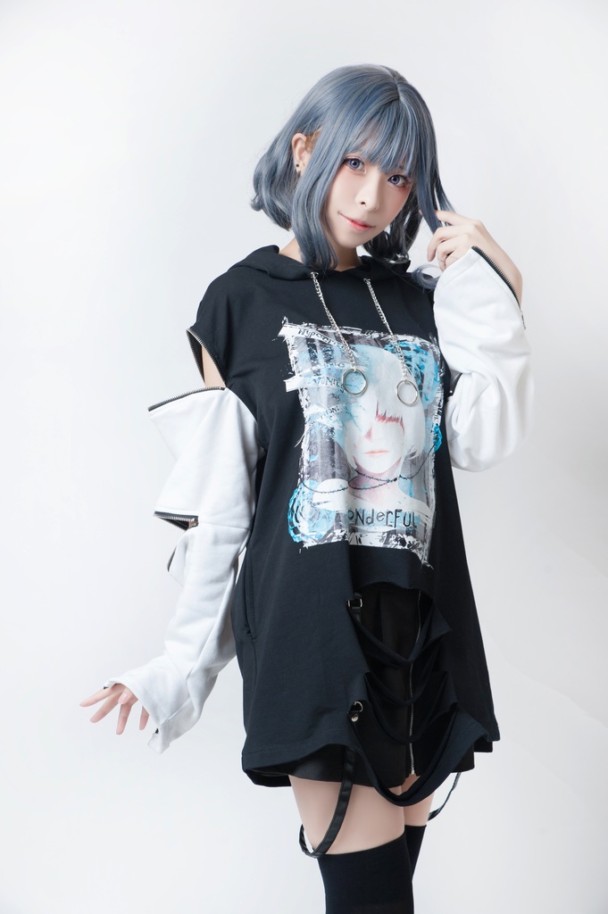 JillpunkオリジナルパンクKERA アニメファンタジー アネモネアドーニスオートマタ鉄チェーンジッパー付きゆったりクルーネックパーカー メンズ レディー V系 カッコいいおしゃれ大きいサイズ男女兼用ファッション秋葉系