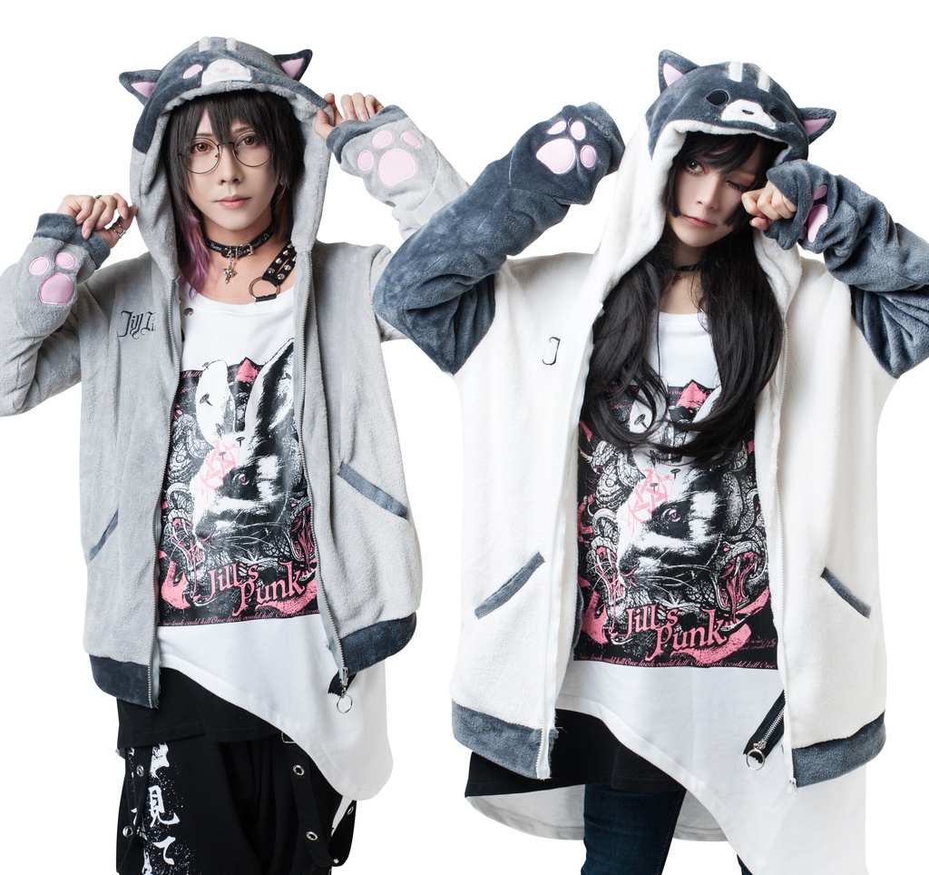 JillpunkオリジナルスタイルKERA アニメファンタジー猫の町花猫太郎猫耳肉球マイクロフリースパーカーフード付 ジャケット 大きいサイズ男女兼用 秋葉系ハロウィンHALLOWEEN