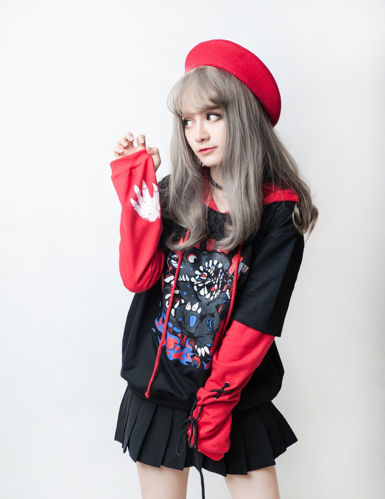 JillpunkオリジナルスタイルKERAアニメファンタシー 二次コンミイラウサギうさぎ恐竜大冒険グローブ袖パーカー パンクメンズ レディースV系