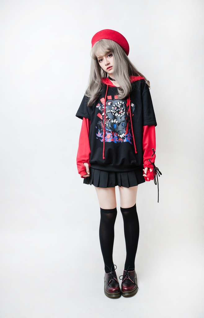 JillpunkオリジナルスタイルKERAアニメファンタシー 二次コンミイラウサギうさぎ恐竜大冒険グローブ袖パーカー パンクメンズ レディースV系