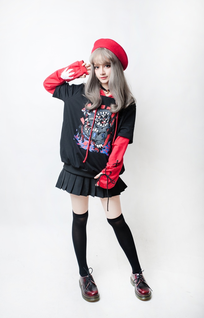 JillpunkオリジナルスタイルKERAアニメファンタシー 二次コンミイラウサギうさぎ恐竜大冒険グローブ袖パーカー パンクメンズ レディースV系