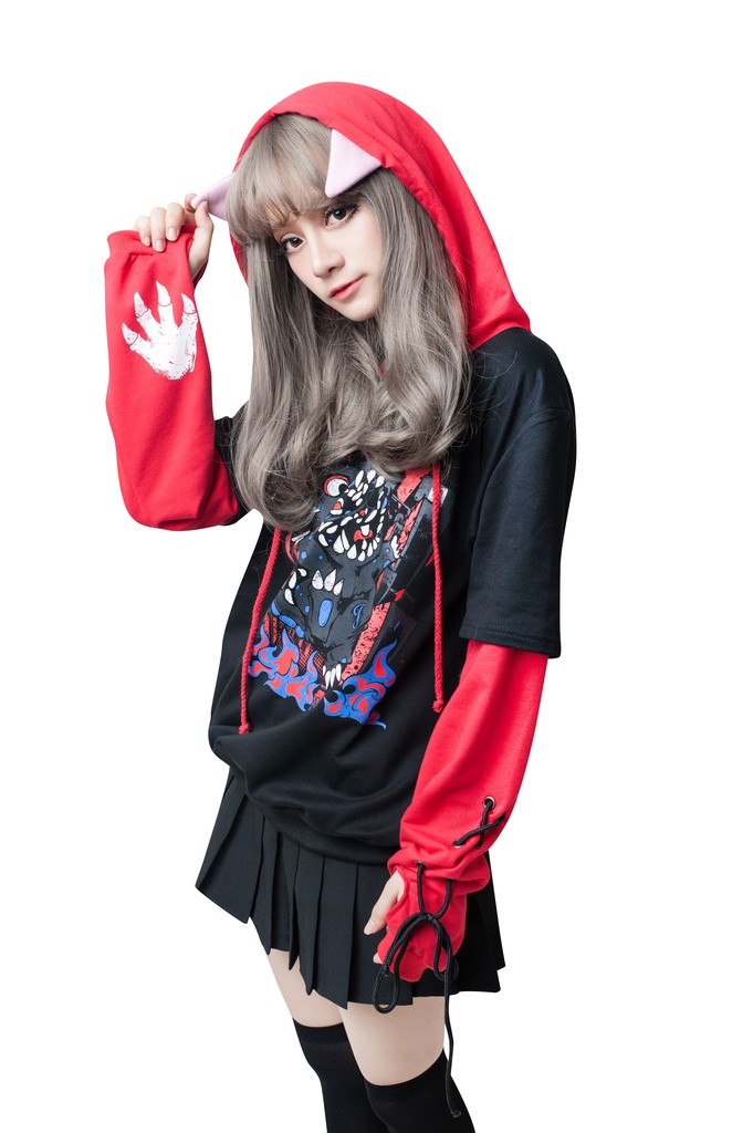 JillpunkオリジナルスタイルKERAアニメファンタシー 二次コンミイラウサギうさぎ恐竜大冒険グローブ袖パーカー パンクメンズ レディースV系