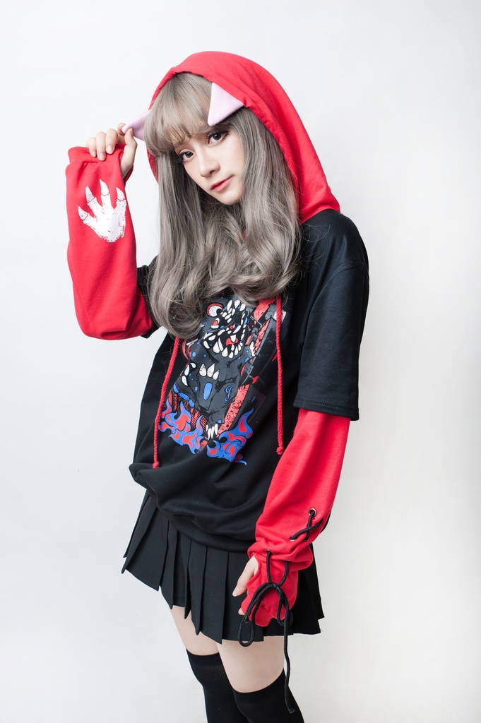 JillpunkオリジナルスタイルKERAアニメファンタシー 二次コンミイラウサギうさぎ恐竜大冒険グローブ袖パーカー パンクメンズ レディースV系