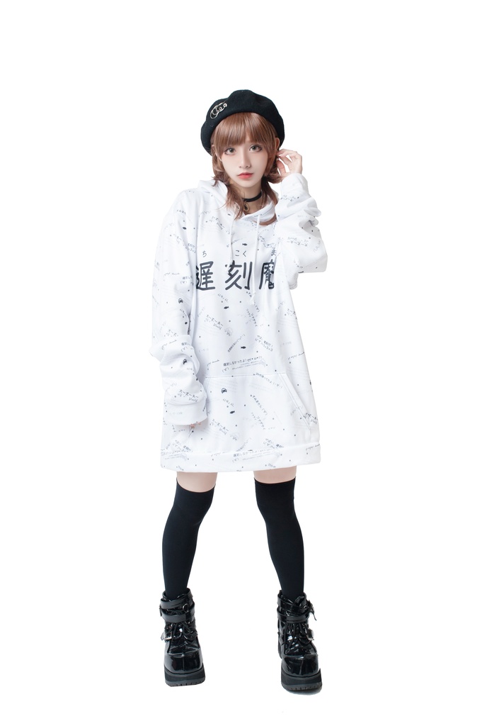 JillpunkオリジナルパンクKERA 遅刻魔超かわいいお宅顔文字仮名フルプリントゆったり長袖スウェットパーカー メンズ レディー V系 おしゃれ大きいサイズ男女兼用ファッション秋葉系