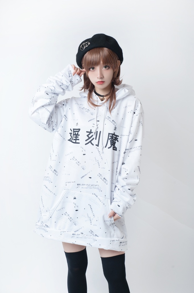 JillpunkオリジナルパンクKERA 遅刻魔超かわいいお宅顔文字仮名フルプリントゆったり長袖スウェットパーカー メンズ レディー V系 おしゃれ大きいサイズ男女兼用ファッション秋葉系