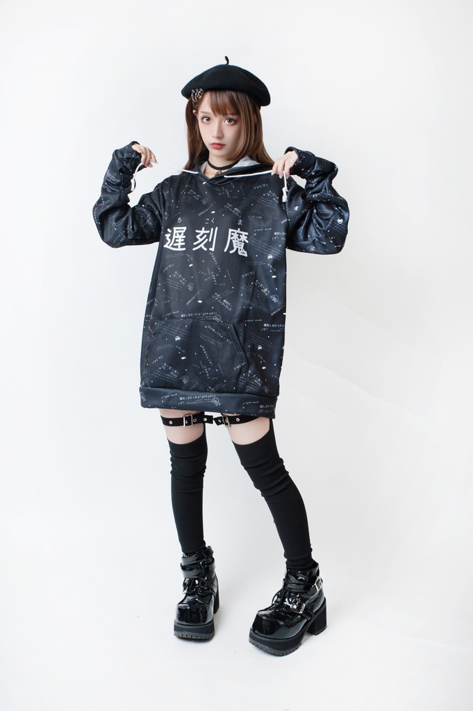 JillpunkオリジナルパンクKERA 遅刻魔超かわいいお宅顔文字仮名フルプリントゆったり長袖スウェットパーカー メンズ レディー V系 おしゃれ大きいサイズ男女兼用ファッション秋葉系