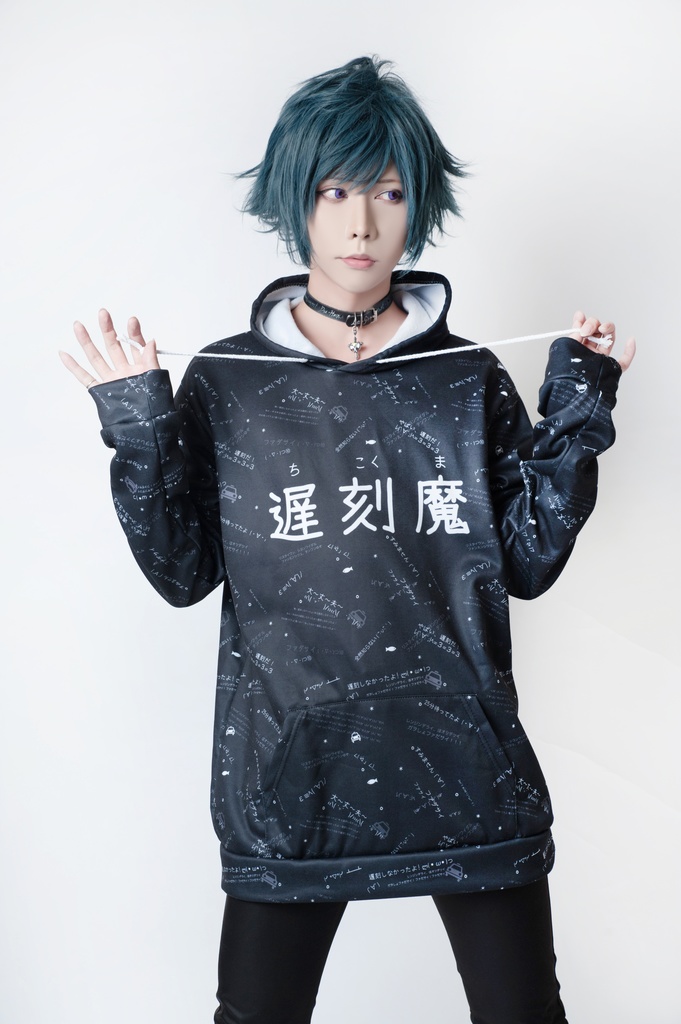 JillpunkオリジナルパンクKERA 遅刻魔超かわいいお宅顔文字仮名フルプリントゆったり長袖スウェットパーカー メンズ レディー V系 おしゃれ大きいサイズ男女兼用ファッション秋葉系