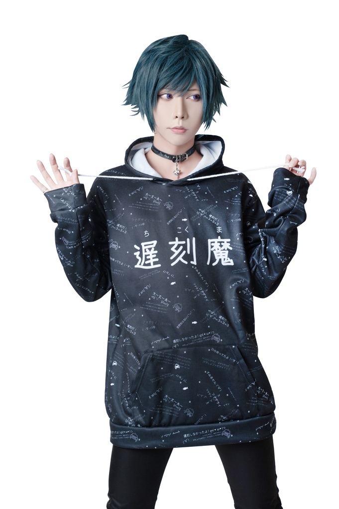 JillpunkオリジナルパンクKERA 遅刻魔超かわいいお宅顔文字仮名フルプリントゆったり長袖スウェットパーカー メンズ レディー V系 おしゃれ大きいサイズ男女兼用ファッション秋葉系