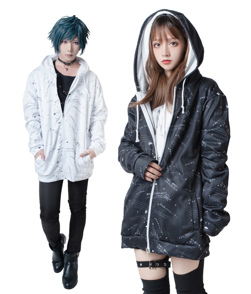 JillpunkオリジナルパンクKERA 遅刻魔超かわいいお宅顔文字仮名フルプリントゆったり長袖パーカーフード付ジャケット メンズ レディー V系 おしゃれ大きいサイズ男女兼用ファッション秋葉系