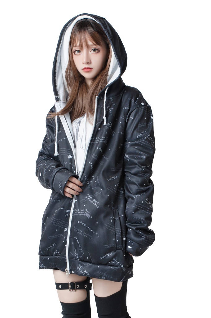 JillpunkオリジナルパンクKERA 遅刻魔超かわいいお宅顔文字仮名フルプリントゆったり長袖パーカーフード付ジャケット メンズ レディー V系 おしゃれ大きいサイズ男女兼用ファッション秋葉系