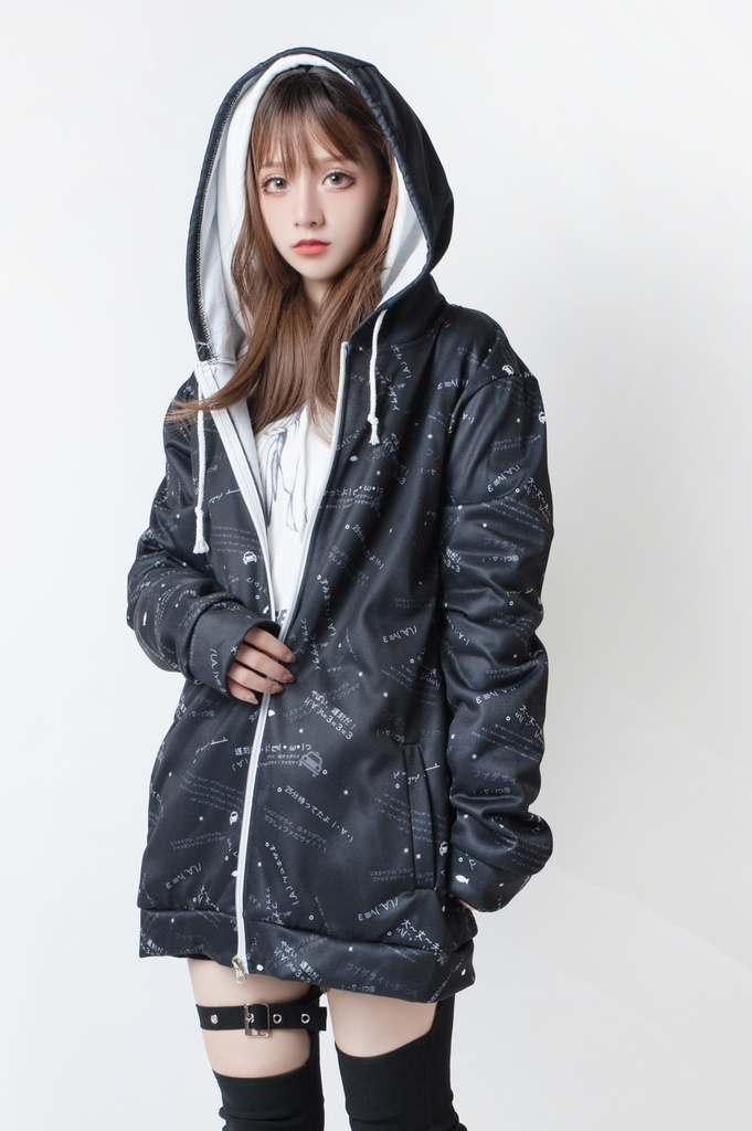 JillpunkオリジナルパンクKERA 遅刻魔超かわいいお宅顔文字仮名フルプリントゆったり長袖パーカーフード付ジャケット メンズ レディー V系 おしゃれ大きいサイズ男女兼用ファッション秋葉系