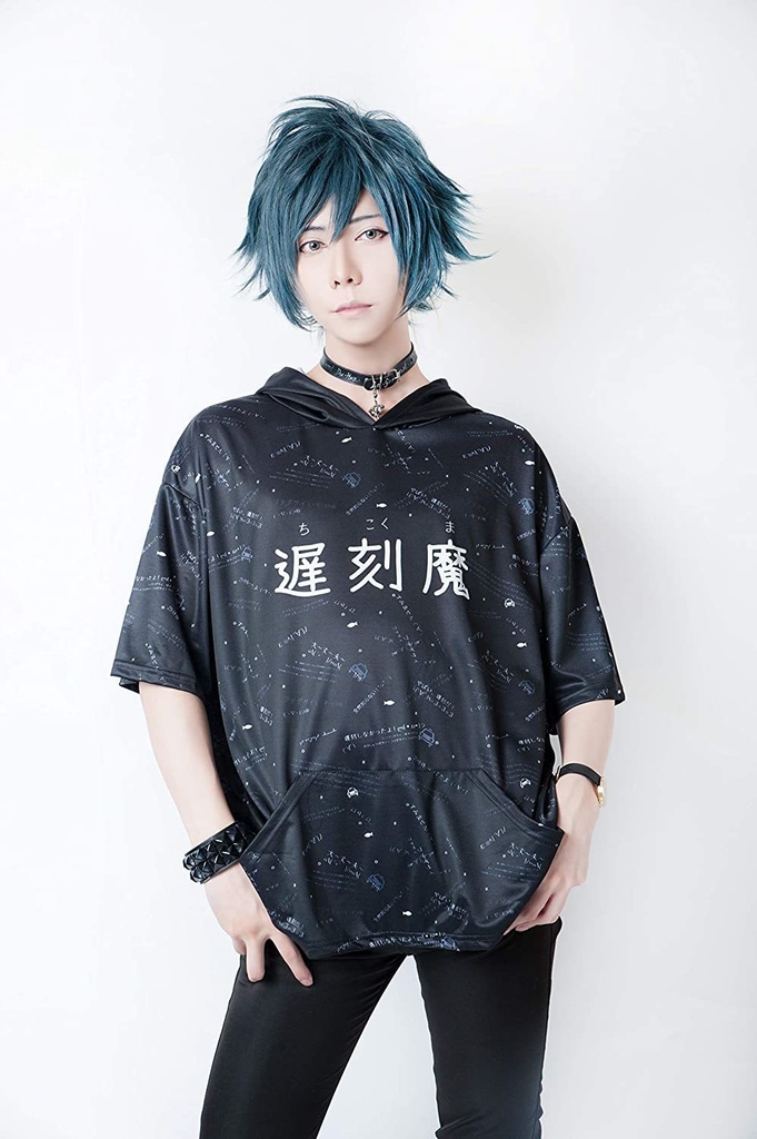 JillpunkオリジナルパンクKERA 遅刻魔超かわいいお宅顔文字仮名フルプリントゆったり半袖パーカー メンズ レディー V系 おしゃれ大きいサイズ男女兼用ファッション秋葉系