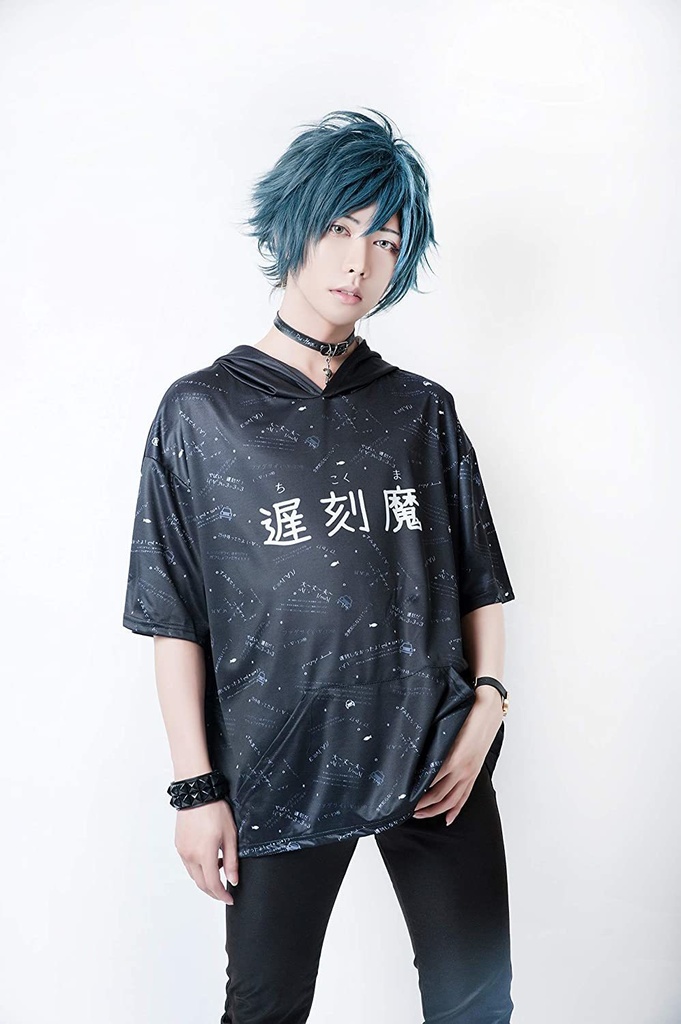 JillpunkオリジナルパンクKERA 遅刻魔超かわいいお宅顔文字仮名フルプリントゆったり半袖パーカー メンズ レディー V系 おしゃれ大きいサイズ男女兼用ファッション秋葉系