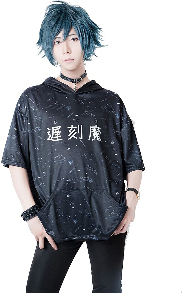 JillpunkオリジナルパンクKERA 遅刻魔超かわいいお宅顔文字仮名フルプリントゆったり半袖パーカー メンズ レディー V系 おしゃれ大きいサイズ男女兼用ファッション秋葉系