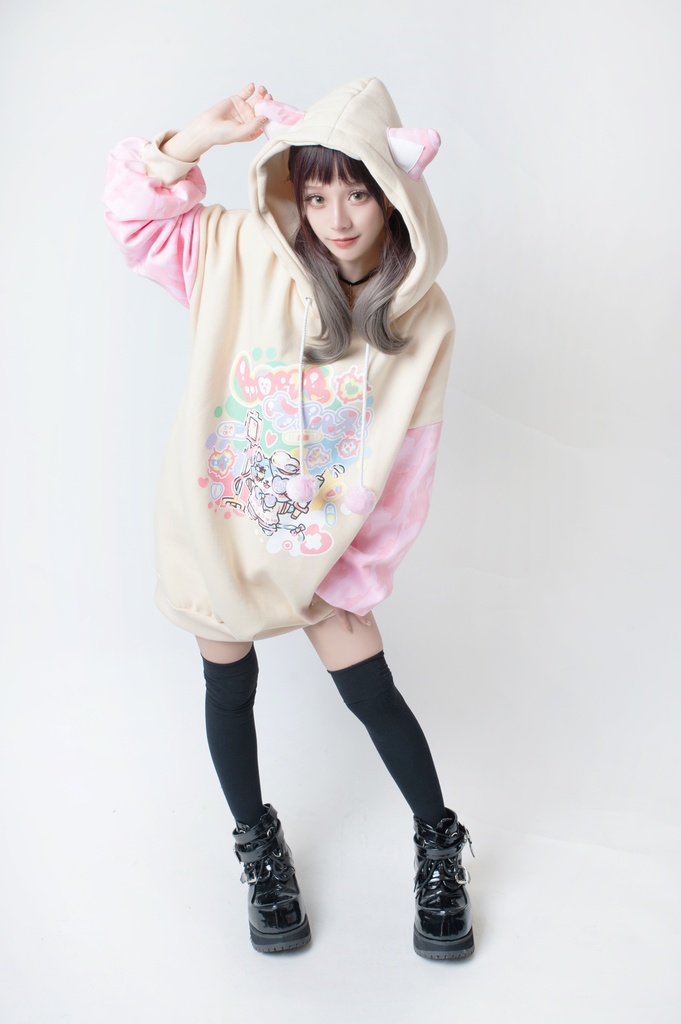 JillpunkオリジナルパンクKERA アニメファンタジー 病みかわメンヘラヤンデレ極道猫猫耳Loveウイルスパステルカラーパーカー レディーズ ストリート系 カジュアル おしゃれ大きいサイズ可愛い萌え猫系男女兼用秋葉系