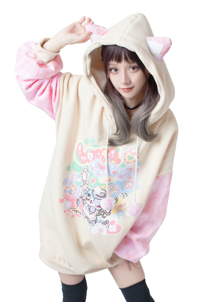 JillpunkオリジナルパンクKERA アニメファンタジー 病みかわメンヘラヤンデレ極道猫猫耳Loveウイルスパステルカラーパーカー レディーズ ストリート系 カジュアル おしゃれ大きいサイズ可愛い萌え猫系男女兼用秋葉系