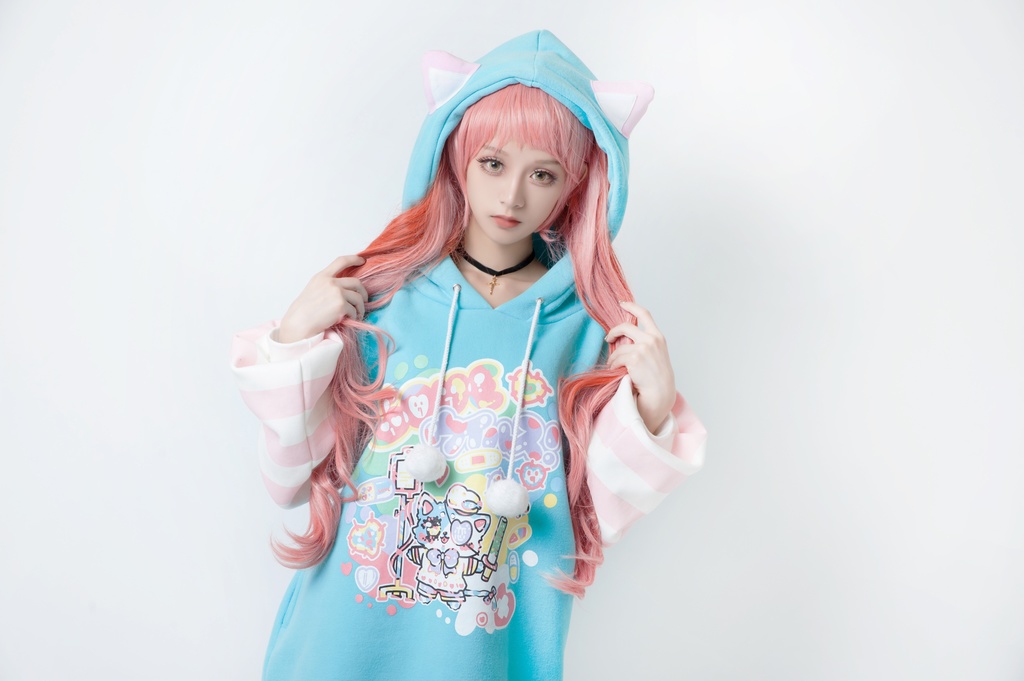 JillpunkオリジナルパンクKERA アニメファンタジー 病みかわメンヘラヤンデレ極道猫猫耳Loveウイルスパステルカラーパーカー レディーズ ストリート系 カジュアル おしゃれ大きいサイズ可愛い萌え猫系男女兼用秋葉系