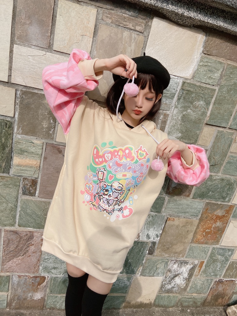JillpunkオリジナルパンクKERA アニメファンタジー 病みかわメンヘラヤンデレ極道猫猫耳Loveウイルスパステルカラーパーカー レディーズ ストリート系 カジュアル おしゃれ大きいサイズ可愛い萌え猫系男女兼用秋葉系