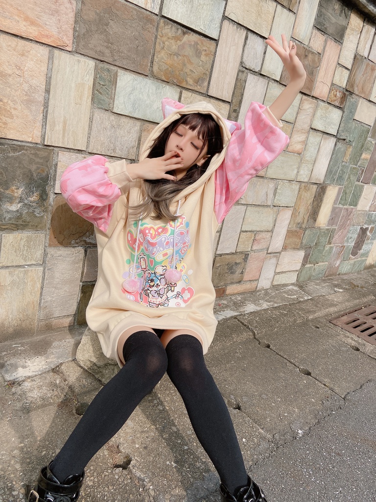 JillpunkオリジナルパンクKERA アニメファンタジー 病みかわメンヘラヤンデレ極道猫猫耳Loveウイルスパステルカラーパーカー レディーズ ストリート系 カジュアル おしゃれ大きいサイズ可愛い萌え猫系男女兼用秋葉系