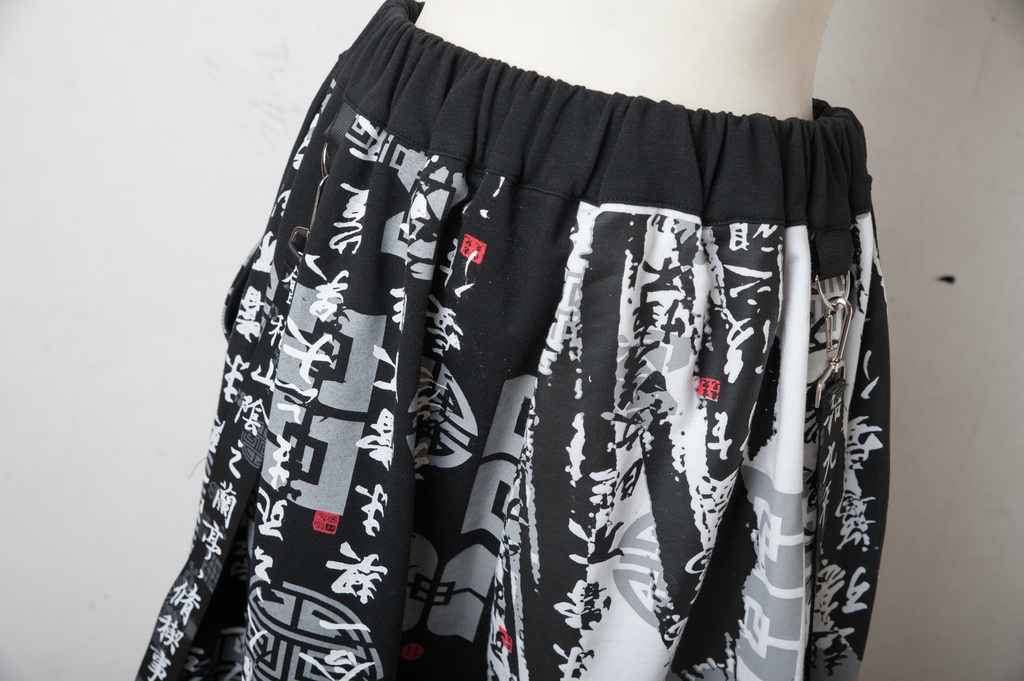 JillpunkオリジナルパンクKERA 中華風書聖蘭亭序漢字書道和風ワイド剣道パンツサスペンダー付きズボン メンズ レディースV系秋葉系和風 おしゃれ COSPLAY