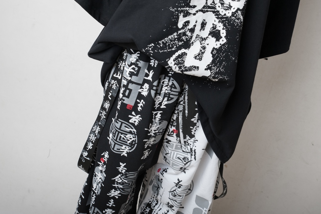 JillpunkオリジナルパンクKERA 中華風書聖蘭亭序漢字書道和風ワイド剣道パンツサスペンダー付きズボン メンズ レディースV系秋葉系和風 おしゃれ COSPLAY