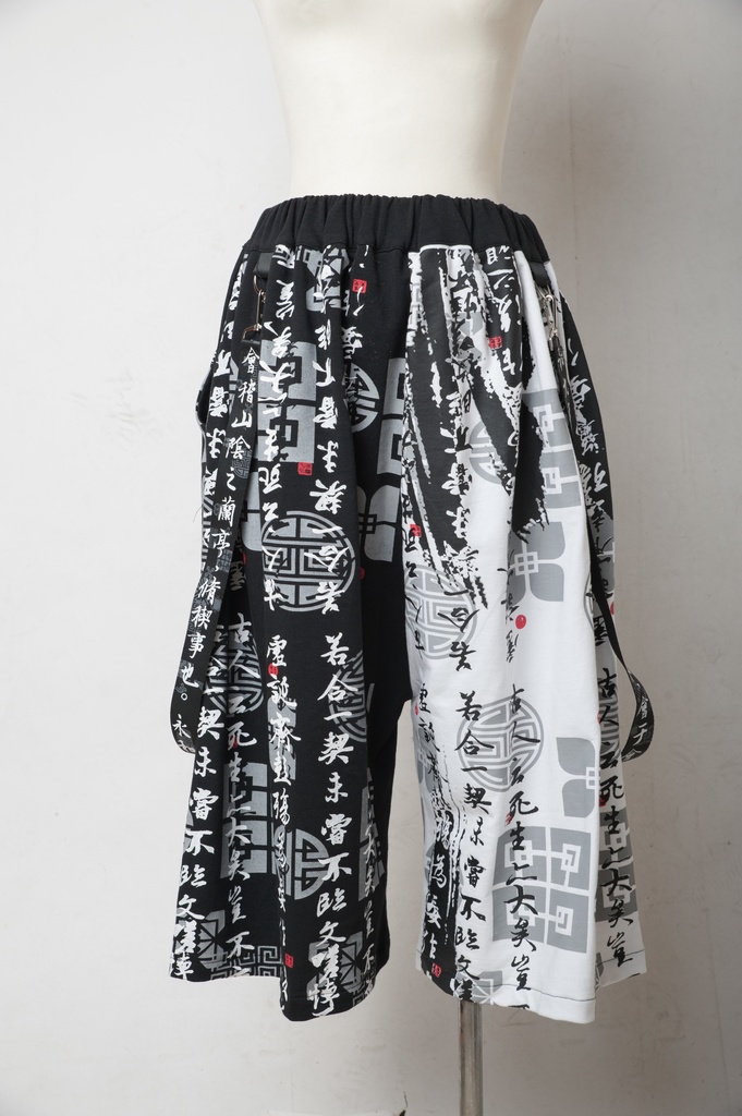 JillpunkオリジナルパンクKERA 中華風書聖蘭亭序漢字書道和風ワイド剣道パンツサスペンダー付きズボン メンズ レディースV系秋葉系和風 おしゃれ COSPLAY