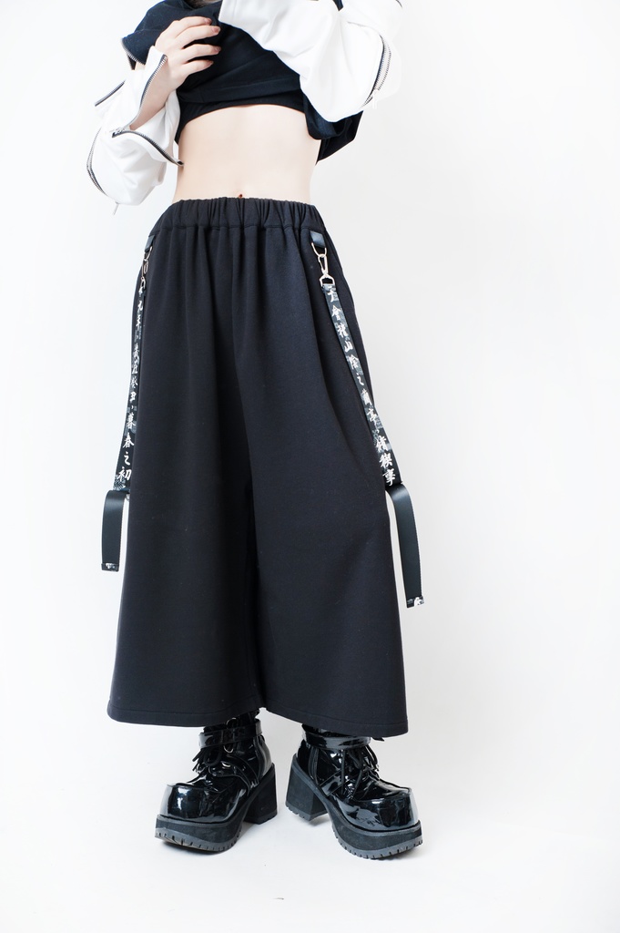 JillpunkオリジナルパンクKERA 中華風書聖蘭亭序漢字書道和風ワイド剣道パンツサスペンダー付きズボン メンズ レディースV系秋葉系和風 おしゃれ COSPLAY