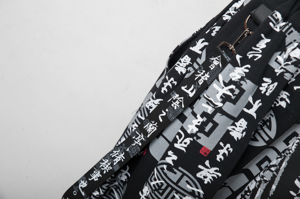 JillpunkオリジナルパンクKERA 中華風書聖蘭亭序漢字書道和風ワイド剣道パンツサスペンダー付きズボン メンズ レディースV系秋葉系和風 おしゃれ COSPLAY