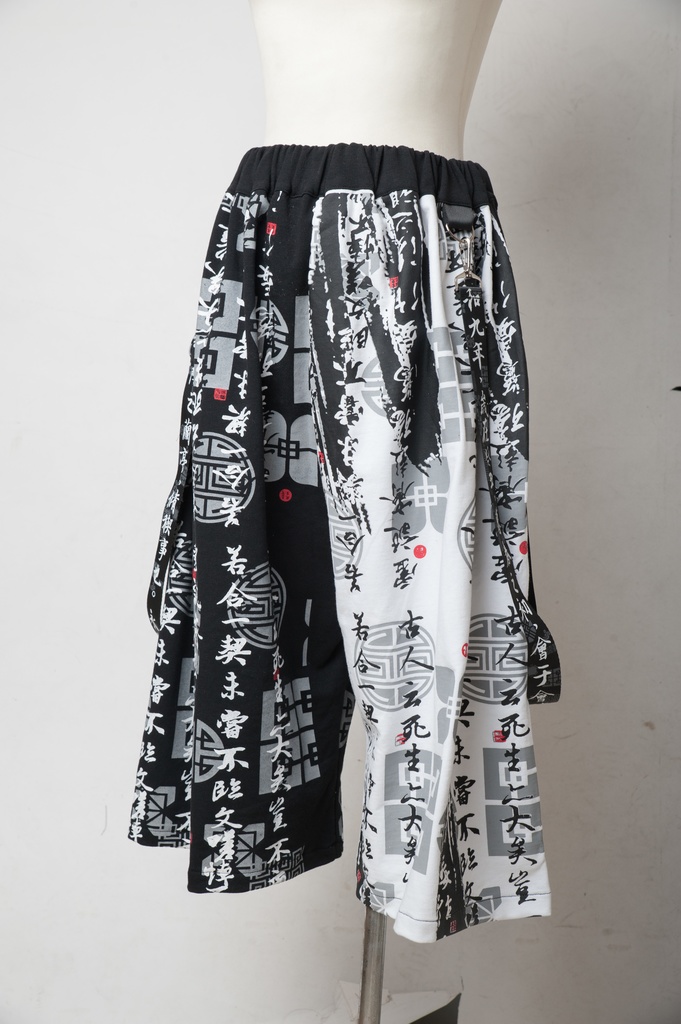 JillpunkオリジナルパンクKERA 中華風書聖蘭亭序漢字書道和風ワイド剣道パンツサスペンダー付きズボン メンズ レディースV系秋葉系和風 おしゃれ COSPLAY