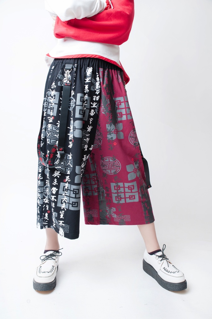 JillpunkオリジナルパンクKERA 中華風書聖蘭亭序漢字書道和風ワイド剣道パンツサスペンダー付きズボン メンズ レディースV系秋葉系和風 おしゃれ COSPLAY
