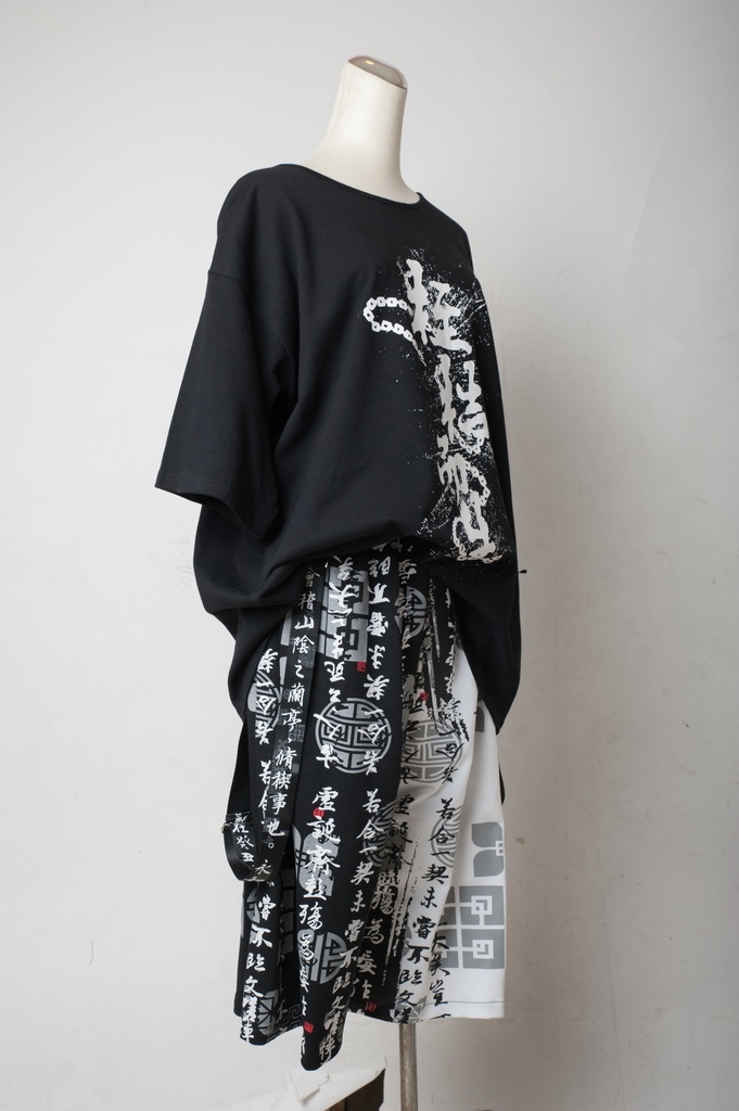 JillpunkオリジナルパンクKERA 中華風書聖蘭亭序漢字書道和風ワイド剣道パンツサスペンダー付きズボン メンズ レディースV系秋葉系和風 おしゃれ COSPLAY