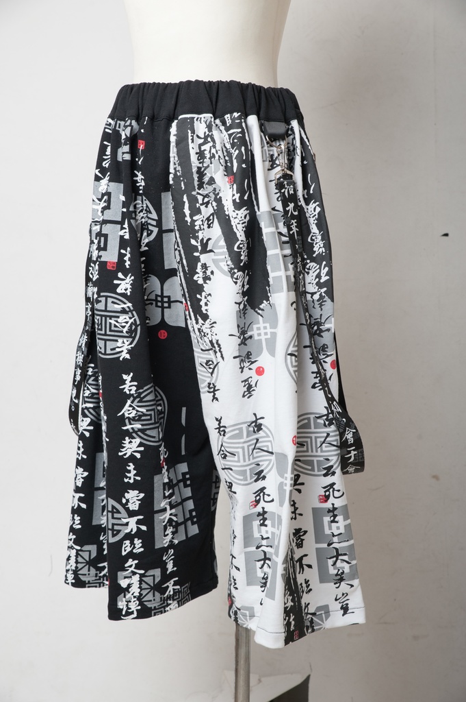 JillpunkオリジナルパンクKERA 中華風書聖蘭亭序漢字書道和風ワイド剣道パンツサスペンダー付きズボン メンズ レディースV系秋葉系和風 おしゃれ COSPLAY