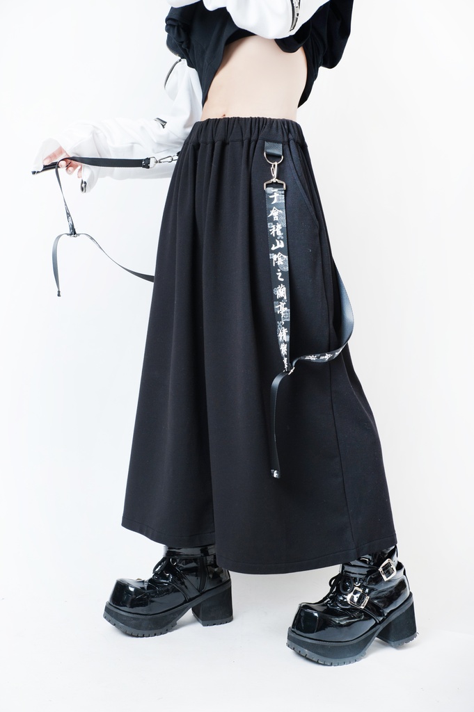 JillpunkオリジナルパンクKERA 中華風書聖蘭亭序漢字書道和風ワイド剣道パンツサスペンダー付きズボン メンズ レディースV系秋葉系和風 おしゃれ COSPLAY