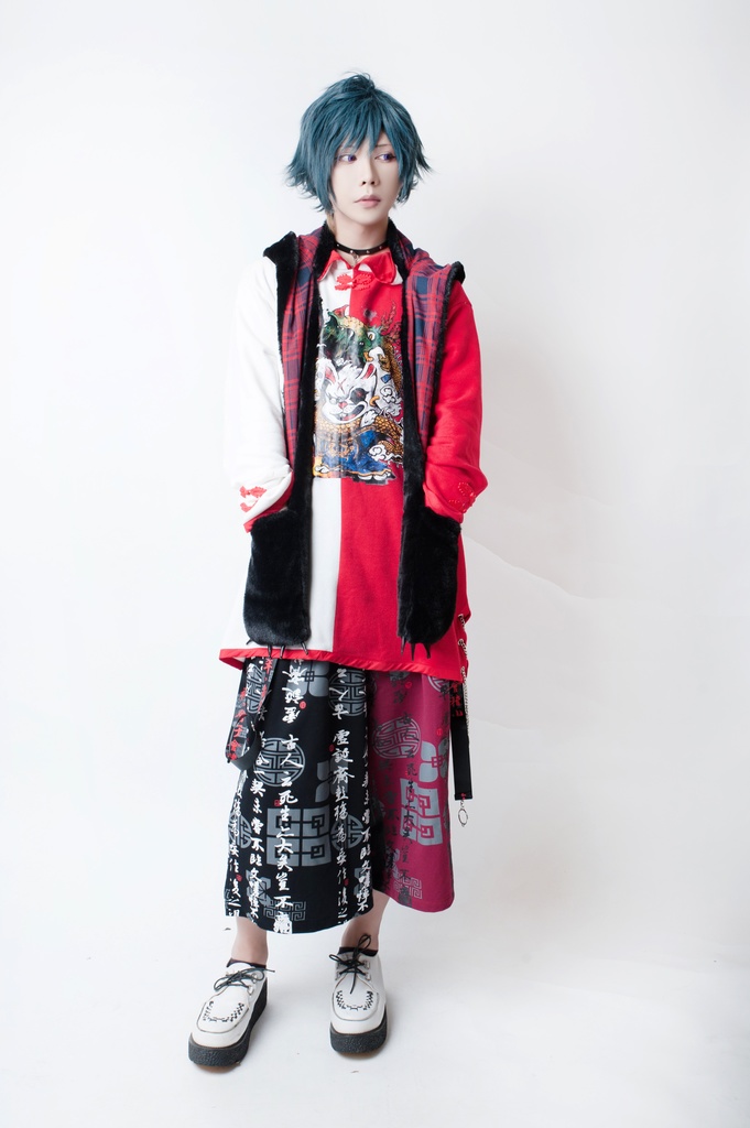 JillpunkオリジナルパンクKERA 中華風書聖蘭亭序漢字書道和風ワイド剣道パンツサスペンダー付きズボン メンズ レディースV系秋葉系和風 おしゃれ COSPLAY