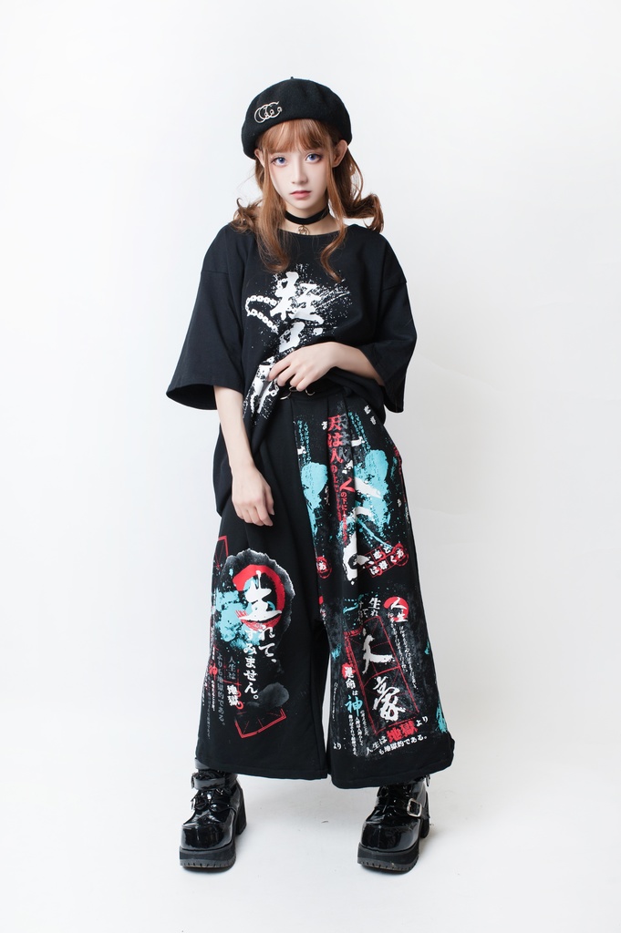 JillpunkオリジナルKERA 二次コン文豪羅生門茨木童子ヴィンテージ漢字書道和風ワイド剣道パンツズボン メンズ レディースV系秋葉系和風 おしゃれ COSPLAY