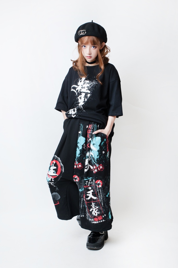 JillpunkオリジナルKERA 二次コン文豪羅生門茨木童子ヴィンテージ漢字書道和風ワイド剣道パンツズボン メンズ レディースV系秋葉系和風 おしゃれ COSPLAY