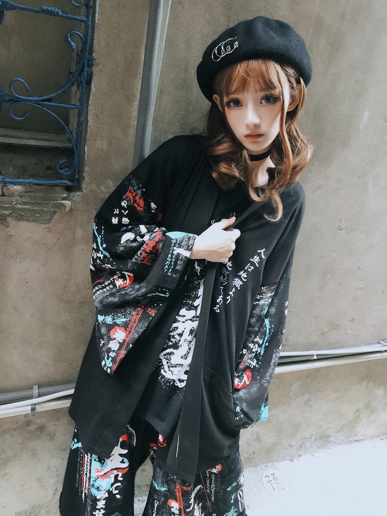 JillpunkオリジナルKERA 二次コン文豪羅生門茨木童子ヴィンテージ漢字書道和風ワイド剣道パンツズボン メンズ レディースV系秋葉系和風 おしゃれ COSPLAY