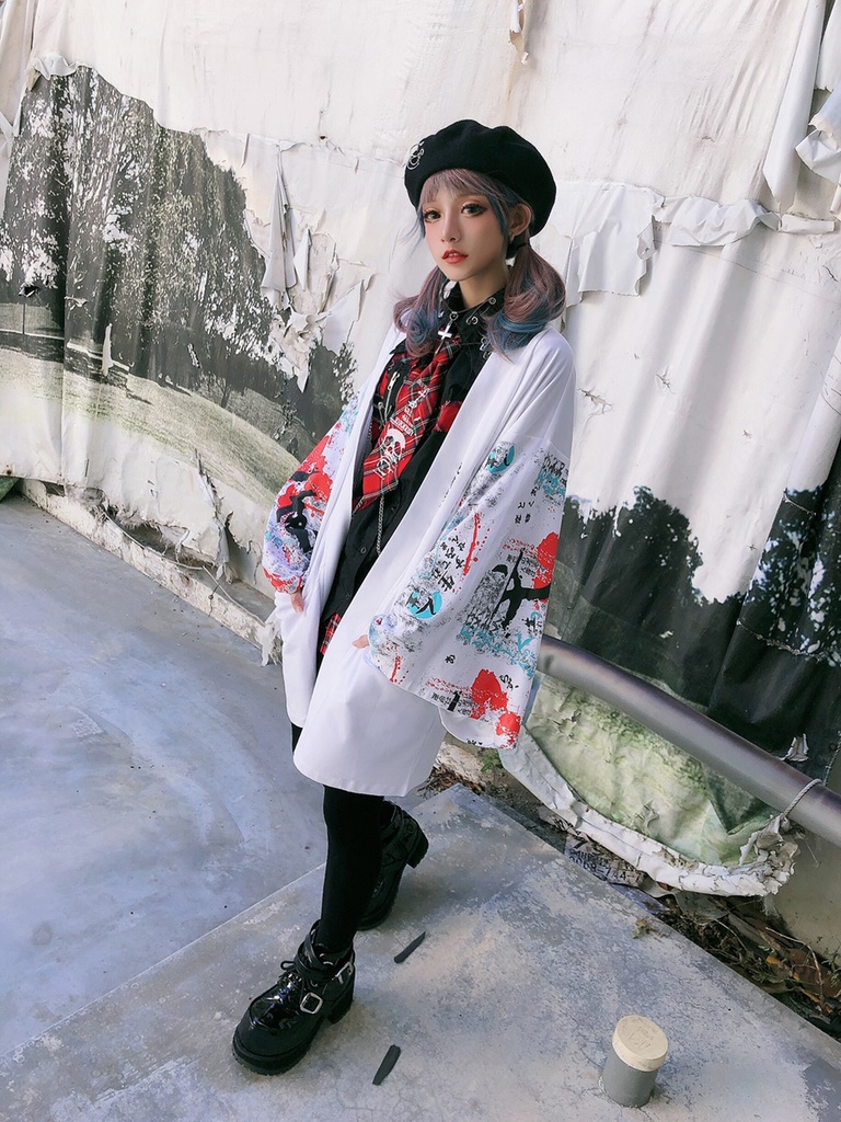 JillpunkオリジナルスタイルKERA芥川龍之介二次コン文豪羅生門茨木童子ヴィンテージ漢字書道現代羽織和装トップジャケットブレザー メンズ レディースV系秋葉系和風