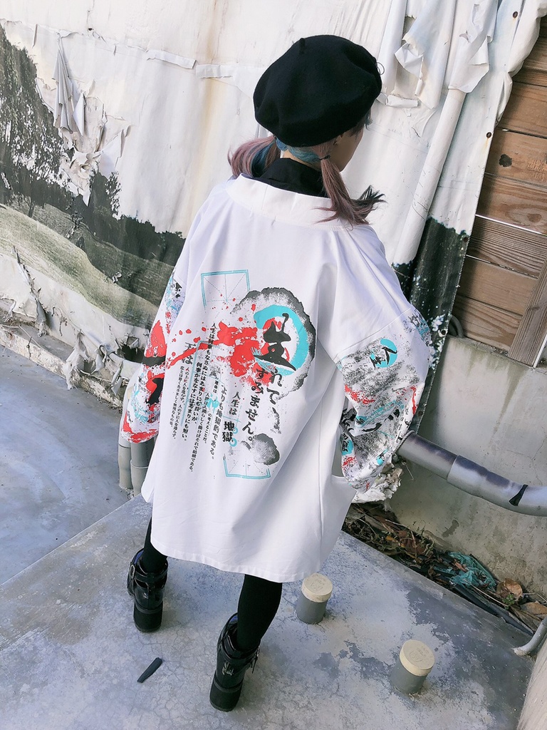 JillpunkオリジナルスタイルKERA芥川龍之介二次コン文豪羅生門茨木童子ヴィンテージ漢字書道現代羽織和装トップジャケットブレザー メンズ レディースV系秋葉系和風