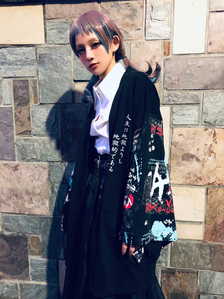 JillpunkオリジナルスタイルKERA芥川龍之介二次コン文豪羅生門茨木童子ヴィンテージ漢字書道現代羽織和装トップジャケットブレザー メンズ レディースV系秋葉系和風