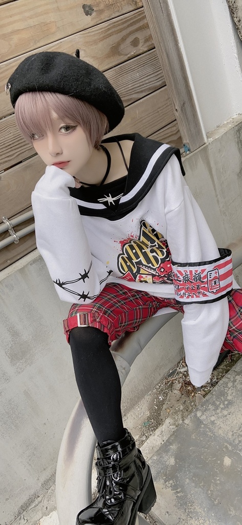 JillpunkオリジナルKERA二次コン可愛い 暴走熊アニキベア不良高校リバーシブルリストバンド付きセーラー服ワンピース制服Tシャツ ロリータ Lolita森ガール レディーおしゃれファッション秋葉系萌え