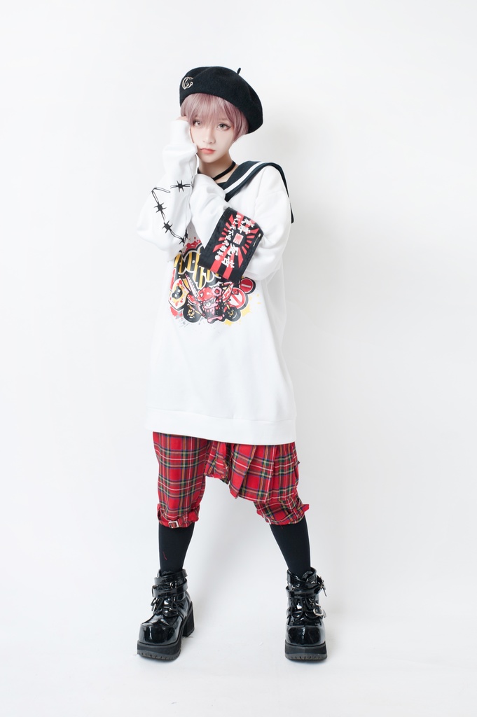 JillpunkオリジナルKERA二次コン可愛い 暴走熊アニキベア不良高校リバーシブルリストバンド付きセーラー服ワンピース制服Tシャツ ロリータ Lolita森ガール レディーおしゃれファッション秋葉系萌え