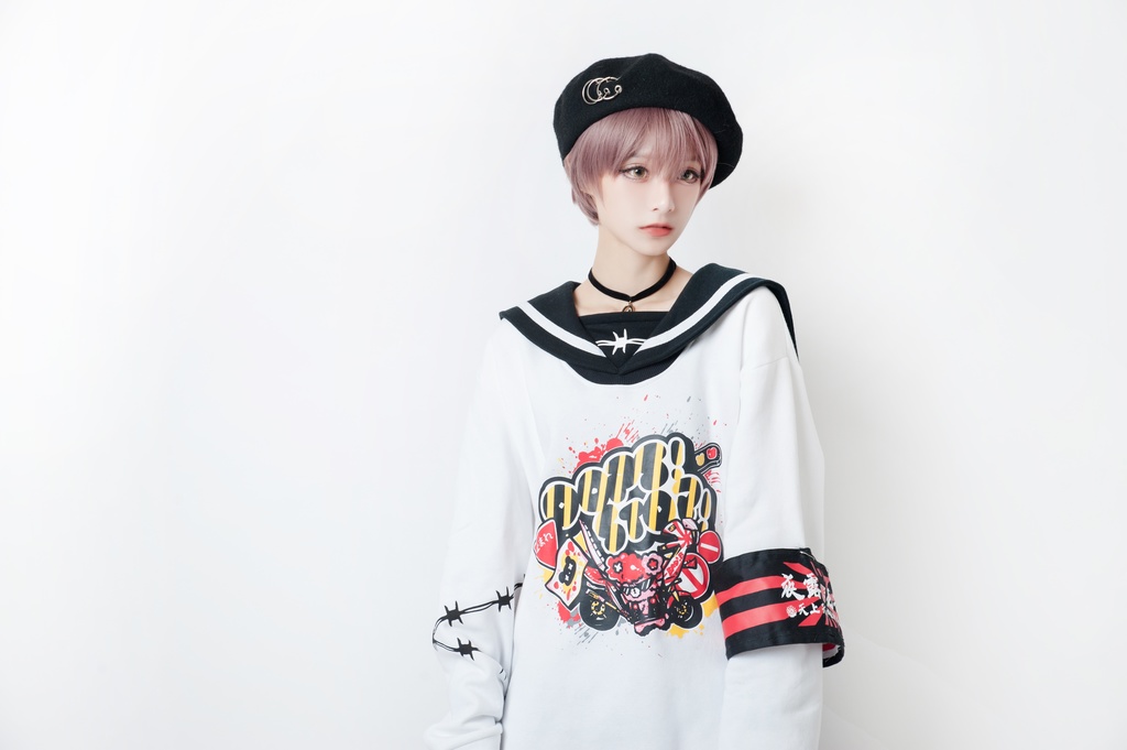 JillpunkオリジナルKERA二次コン可愛い 暴走熊アニキベア不良高校リバーシブルリストバンド付きセーラー服ワンピース制服Tシャツ ロリータ Lolita森ガール レディーおしゃれファッション秋葉系萌え