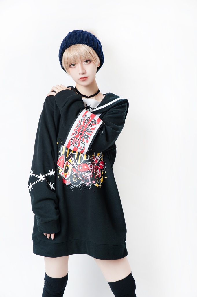 JillpunkオリジナルKERA二次コン可愛い 暴走熊アニキベア不良高校リバーシブルリストバンド付きセーラー服ワンピース制服Tシャツ ロリータ Lolita森ガール レディーおしゃれファッション秋葉系萌え