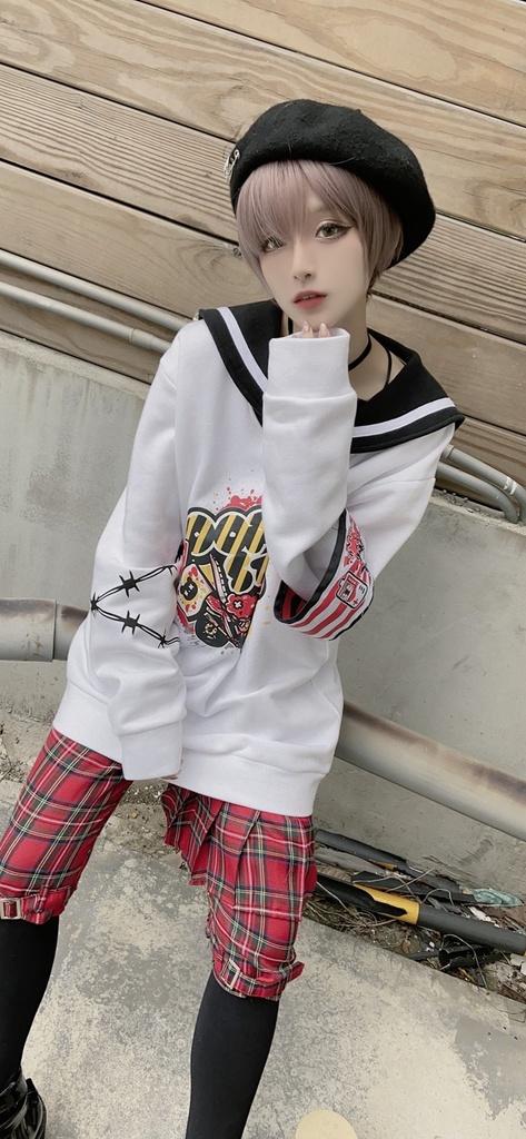 JillpunkオリジナルKERA二次コン可愛い 暴走熊アニキベア不良高校リバーシブルリストバンド付きセーラー服ワンピース制服Tシャツ ロリータ Lolita森ガール レディーおしゃれファッション秋葉系萌え