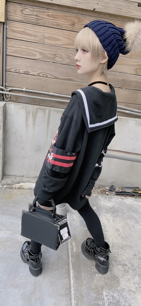 JillpunkオリジナルKERA二次コン可愛い 暴走熊アニキベア不良高校リバーシブルリストバンド付きセーラー服ワンピース制服Tシャツ ロリータ Lolita森ガール レディーおしゃれファッション秋葉系萌え